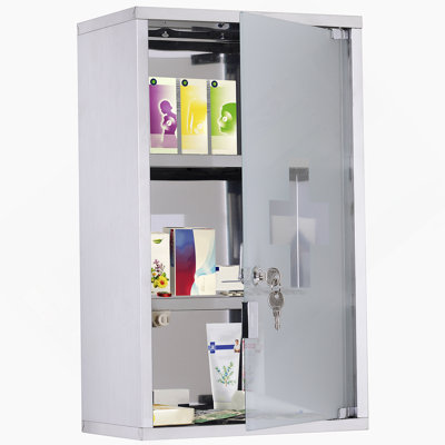 Armoire à pharmacie murale verrouillable avec tablettes à 3 niveaux, acier inoxydable pour un rangement médical sécuritaire et organisé