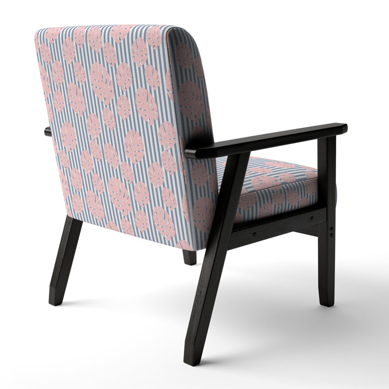 Fauteuil d'appoint décoratif en velours rose et bleu à motif de fleurs tropicales