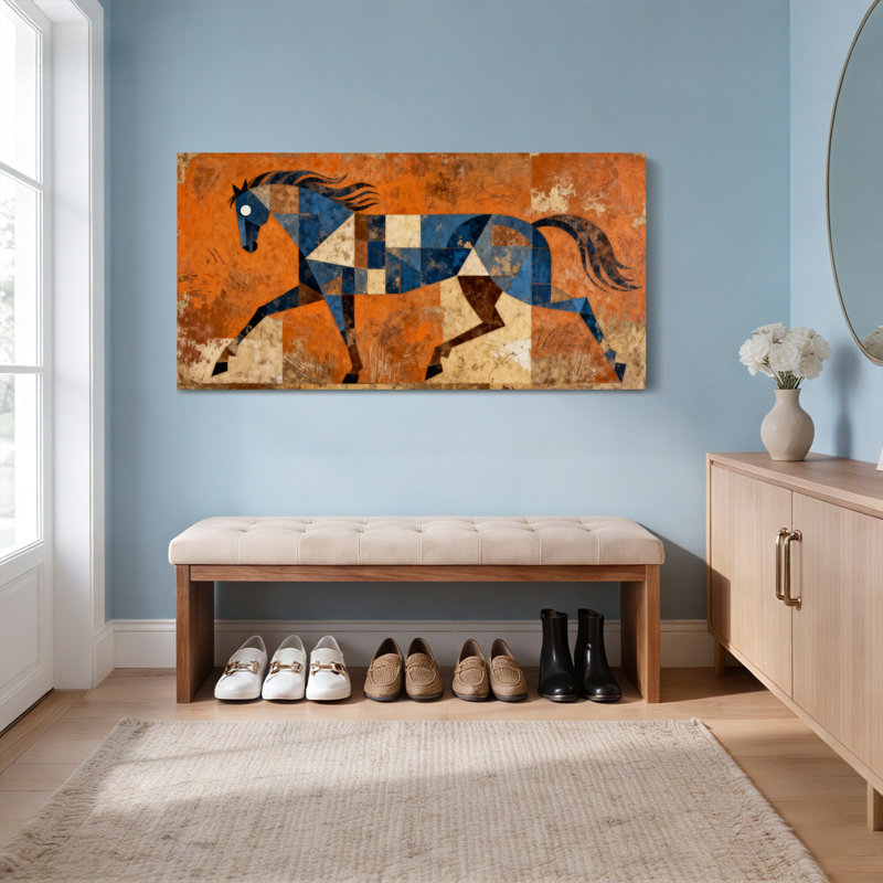 Ensemble de 1 tableau sur toile à motif géométrique abstrait de cheval, H 12 po x l 36 po