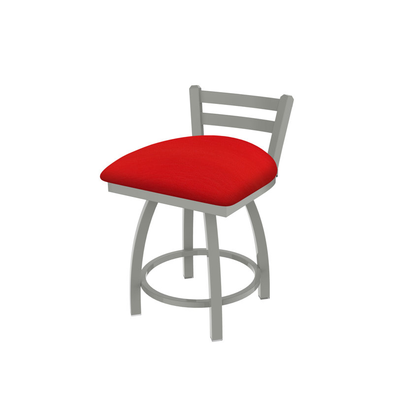 Jackie 18" Tall Metal Vanity Stool, Anodized Nickel, Vinyl-Canter Red