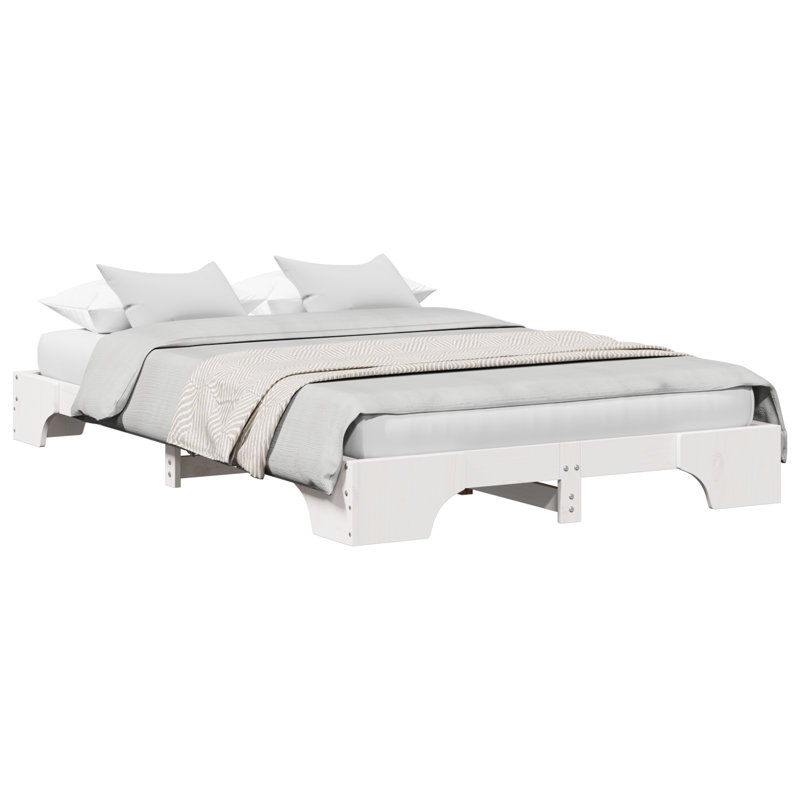 Bed Frame Solid Pine Wood, Double (4'6), White