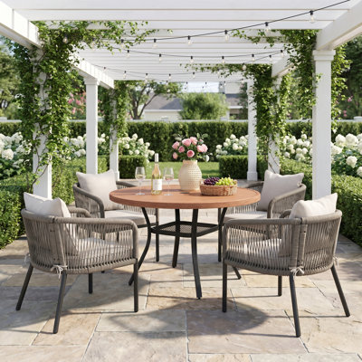 4 Person Patio Dining Set With PE Rattan Woven Chairs