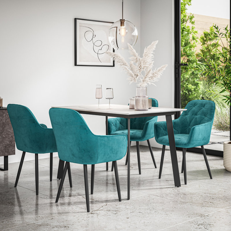 Ahlayna 6 - Person Dining Set, White/Black/Blue