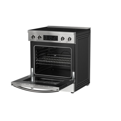 Hamilton Beach 30” 5.0 Cu. ft. Electric Range with Convection & Air Fry, 3500 Watts Oven with Front LED Touch Panel, Steam Clean & Storage Drawer, Stainless Steel