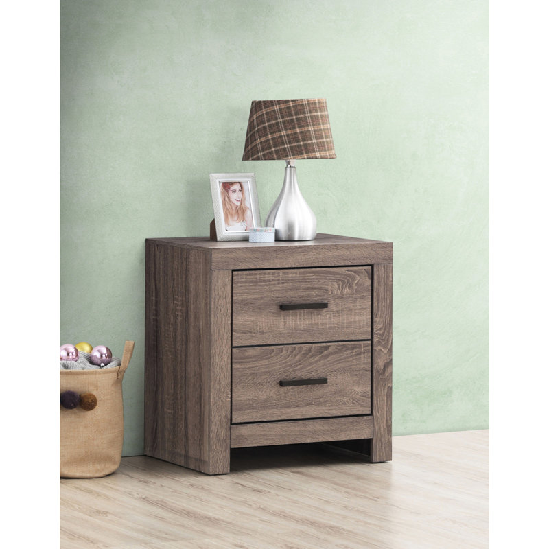 Table de chevet à 2 tiroirs en chêne, 32,93 lb, tiroirs spacieux et table de chevet de style rustique avec deux tablettes en chêne de 16,32 po de profondeur, conception rectangulaire moderne pour