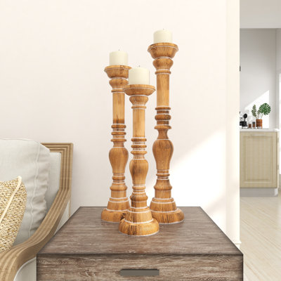 Colville 3 Piece Wood Tabletop Candlestick Set