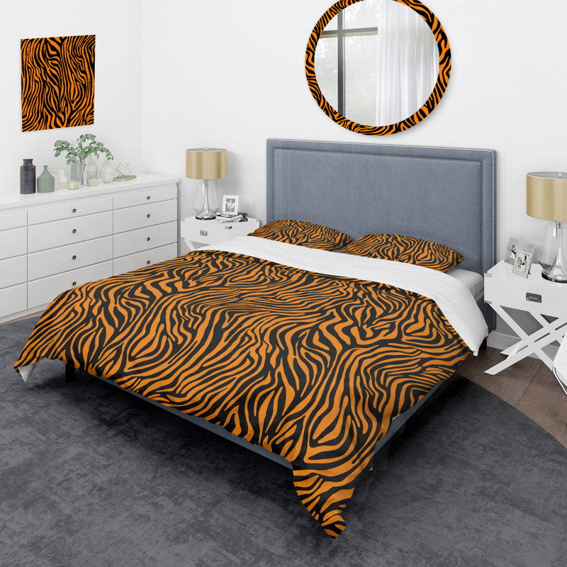 Ensemble de housse de couette en microfibre noir / orange 3 pièces