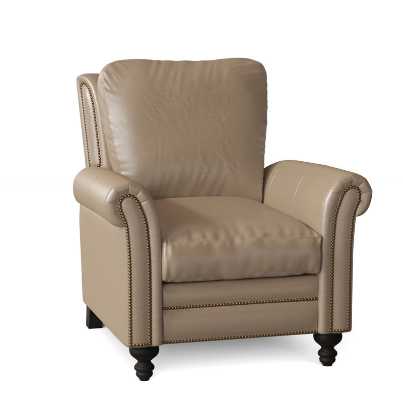 Richardson Recliner, Aline Light Gray Stonewash Genuine Leather, Cobblestone, French Natural