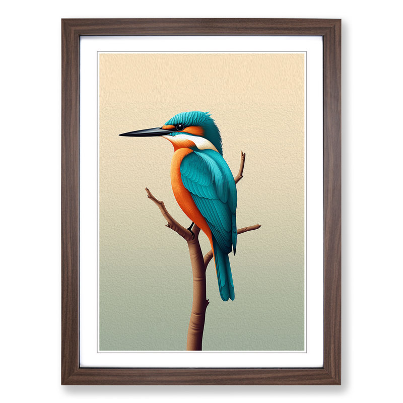Kingfisher Minimalism Framed Print, 34cm H x 25cm W x 2cm D, Walnut