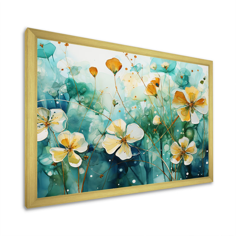 Élégance florale beige et botanique transparente sur toile, H 30 po x l 40 po x P 1,5 po, Cadre photo doré simple