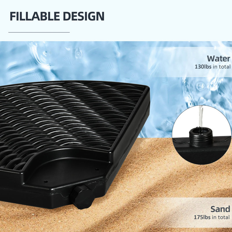 Poids de la base du parasol - 150 lb Capacité de charge maximale: 4, noir, eau / sable, extérieur, support extérieur 4, compatible avec l'eau et le sable, surface