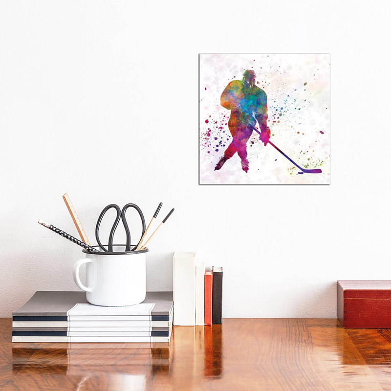Hockey Skater III by Paul Rommer - Painting on Canvas, 30.48 cm H x 30.48 cm W, Wrapped Canvas