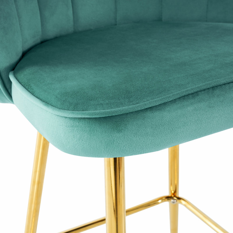 Ensemble de 2 tabourets de bar rembourrés en velours, Vert
