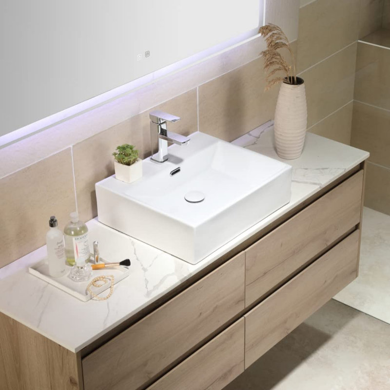 Bathroom Vessel Sink Rectangle - Vanity Sink Ceramic Porcelain - Wall Mounted Art Basin 50/60 cm, 14.5cm H x 50cm W x 42cm D