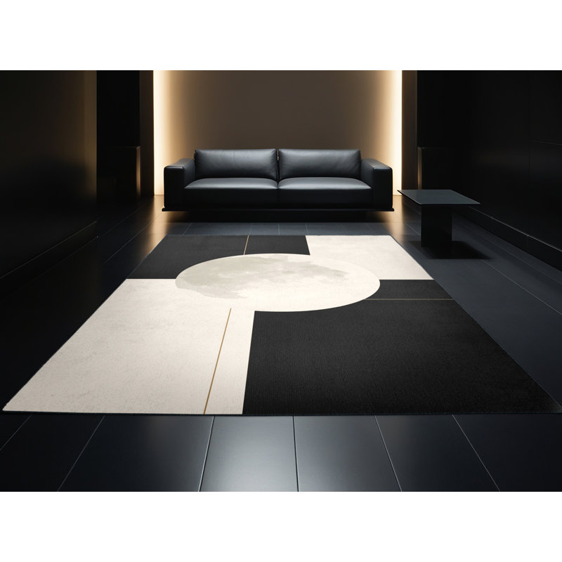 Machine Washable Orlena Minimalist Rug in Black – Black Binding, 3 x 5