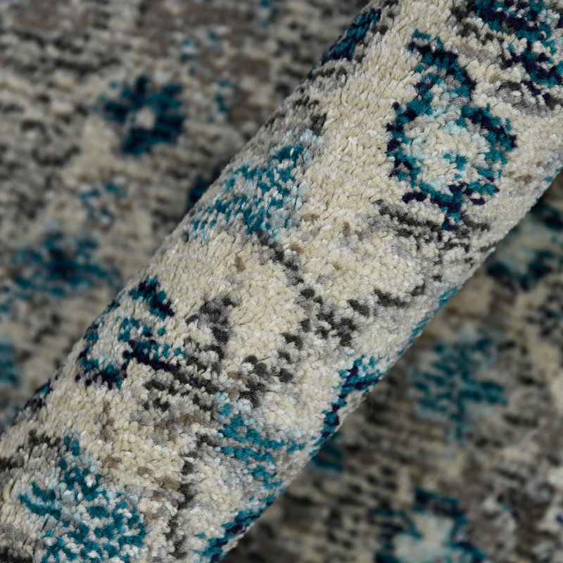 Rectangular Blue Stain-Resistant Synthetic Area Rug