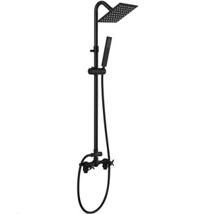 Modern Outdoor Shower System with 6'' Rainfall Shower Head and Handheld Spray, Wall Mounted Dual Function Exposed Shower Kit