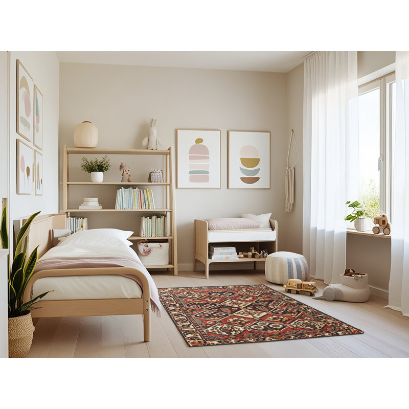 Tapis géométrique rouge / beige / brun, Rectangle 4 pi x 6 pi