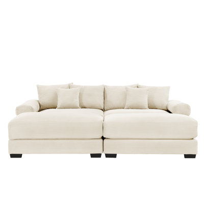 92" Oversized Cloud Modular Sectional Couch,Soft Corduroy Fabric With Chaise 6 Throw Pillows,Deep Seat Wide Armrests,Ergonomic Design Easy Assembly,Soft Corduroy,For Living Rooms Lounges,Cream