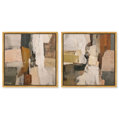 Fissured Fields Duo Canvas Print Gold Boho Wall Art Set by Art Remedy, Gold Frame, 24 x 24