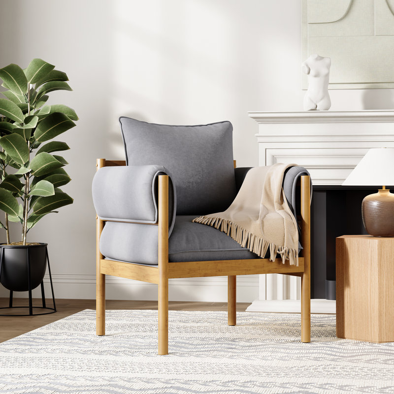 Fauteuil d'appoint 33 po Mid-Century, Mélange de coton gris