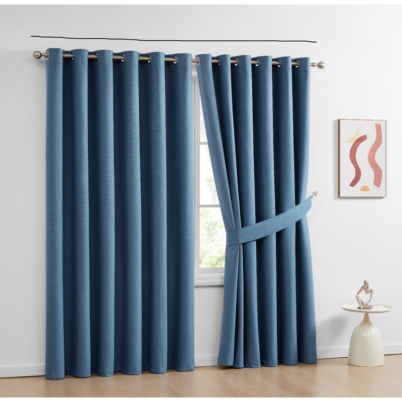 Ayhem Microfiber / Microsuede Blackout Curtain Pair, 168cm Width x 137cm Drop, Blue