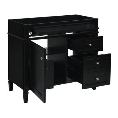 36'' Modern Bathroom Cabinet, Without Sink. 2 Drawers & Tip-Out Drawer. Solid Wood. . Black. Impressive Style Vanity And Top Thickness 1''