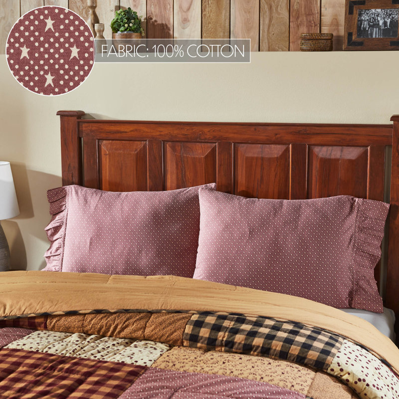 Burgundy Cotton Ruffled Standard Pillowcase Set with White Dots