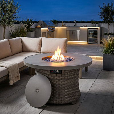 Table de foyer d'extérieur en osier de patio de 50000 BTU avec perles de verre, certifiée CSA