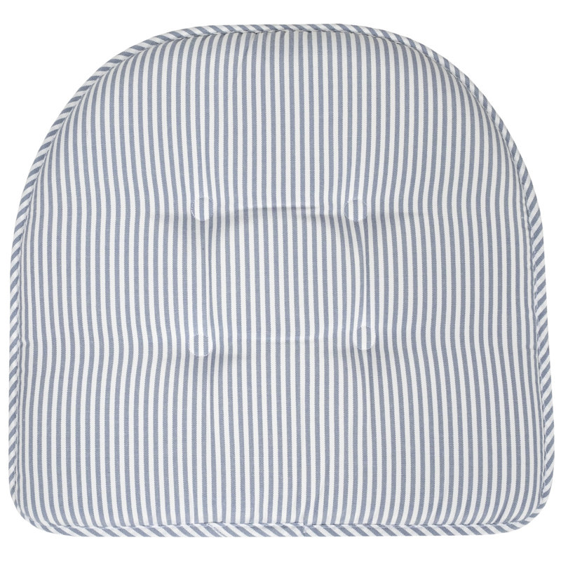 Pinstripe U Shaped Indoor Memory Foam 17" x 16" Chair Cushions, Blue, 2