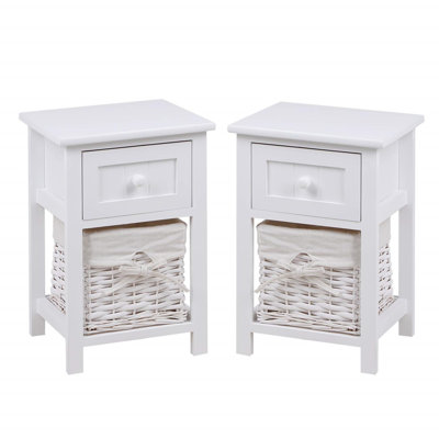 Bedside Tables Set Of 2,white 1 Drawer 1 Basket Nightstands For Bedroom,living Room,narrow Side Tables