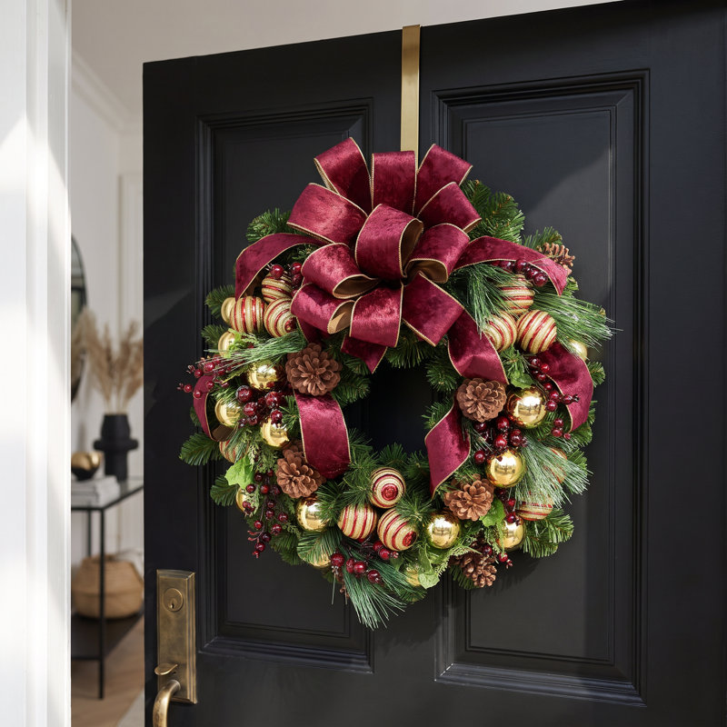 Festive Burgundy And Gold Holiday Wreath