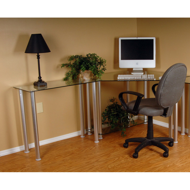 Corner Glass Top Metal Base Computer Desk