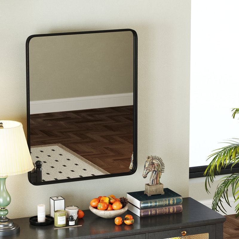 Miroir noir en métal trempé avec cadre profond, 28 po x 36 po, Rectangulaire