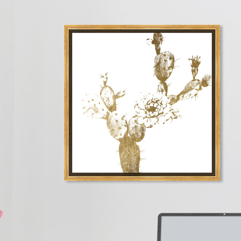 Floral et botanique cactus doré I - reproduction d'art, H 40 po x l 40 po x P 1,5 po, Encadrement doré