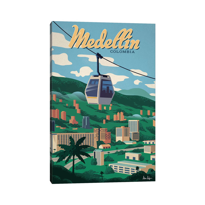 Medellin - impression d'art graphique, Pas de tapis, H 26 po x l 18 po x 1,5 po, Toile tendue