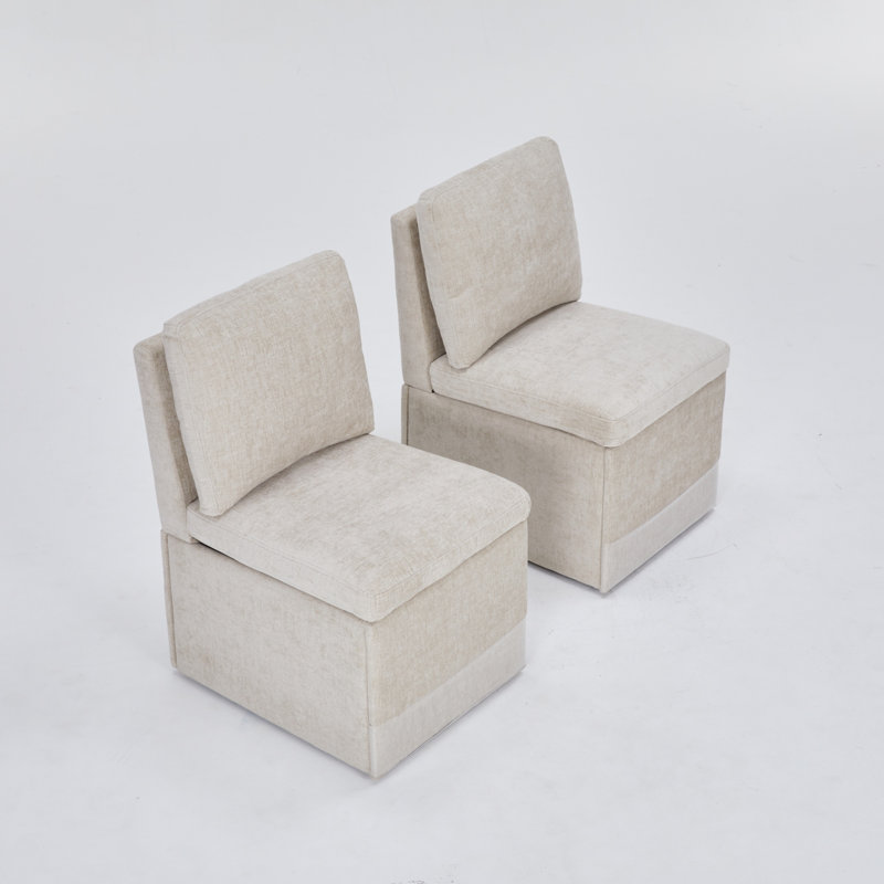Chaise de salle à manger rembourrée en lin avec roulettes et espace de rangement - ensemble de 2, Beige