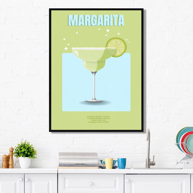 Lime Margarita mexicain cocktail II - salon d'art mural cocktails, Toile avec cadre flottant noir, H 32 po x l 16 po x P 1 po