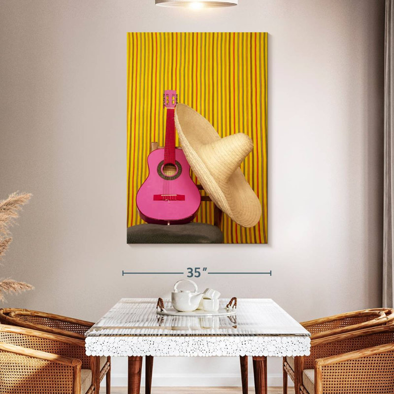 Abarca Pink Mexican Guitar, 51" H x 34" W
