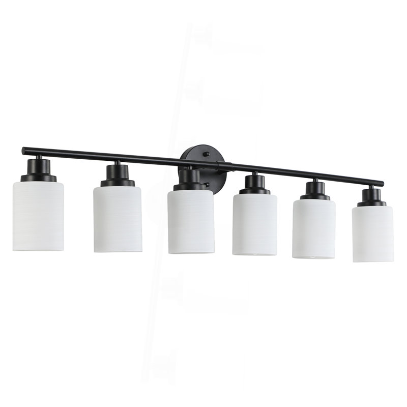Miroir de salle de bain Modern, Six lumières, Noir, H 10,2 po x l 38,6 po x P 6,3 po