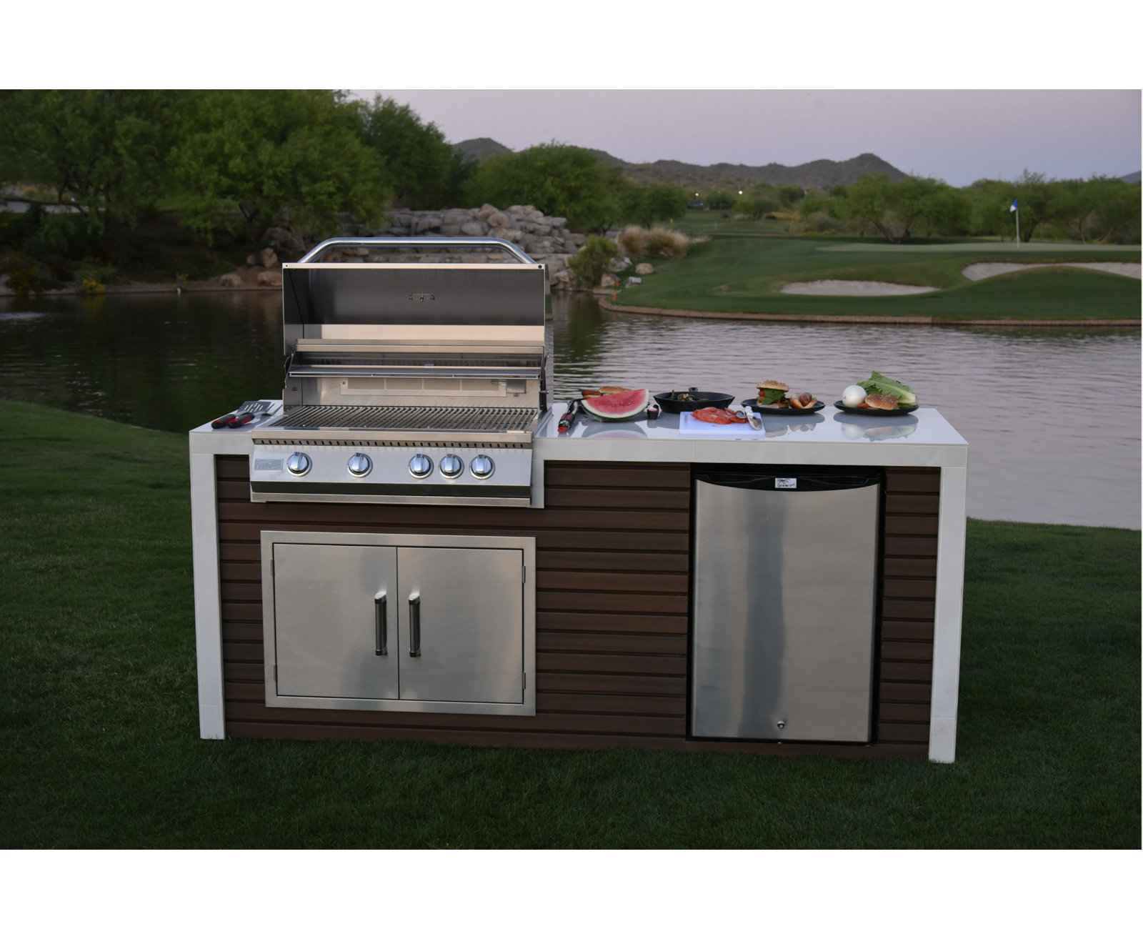 KoKoMo Grills Built In BBQ Island with 4 Burner BBQ Grill Wood Siding and Fan - Thumbnail 4