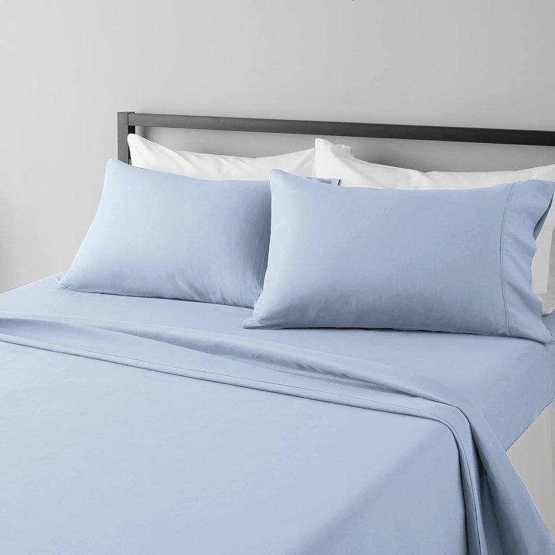 Ensemble de draps 100 % coton à fibres longues haut de gamme Milano à contexture de 1000 fils, Bleu