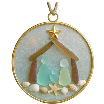 A chopper Sea Glass Nativity  Birth Christmas Ornament  Inspired Sea Glass Nativity Ornament Handmade Nativity Scene