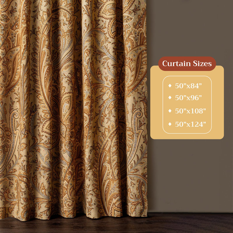 Maison d'Hermine Kashmir Paisley - Sepia 100% Cotton Set of 2 Curtain - 50" x 108", 50" W x 108" L