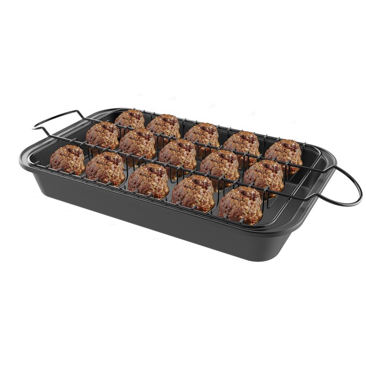 Lexi Home 16.5 inch Non-Stick Carbon Steel Roasting Pan with V-Rack