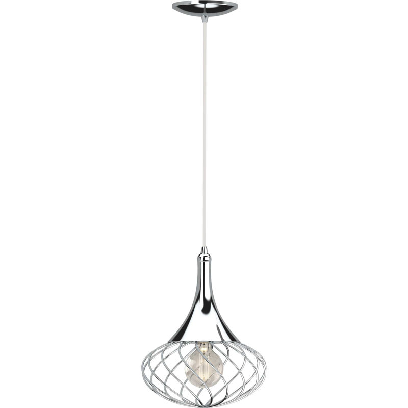1-Light Indoor Chrome Hanging Mini Pendant with Oval Caged Wire Sphere, Chrome