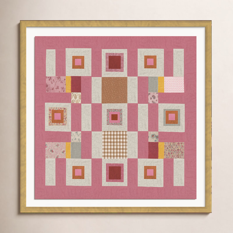 Courtepointe Pink Cottage, H 20 po x l 20 po x P 0,75 po, Papier avec cadre doré, Oui
