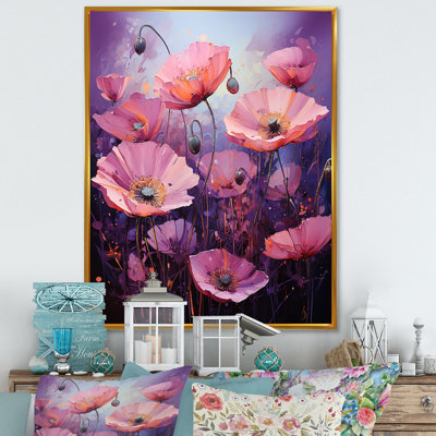 Rose lilas lumineux, palette de coquelicots mauves I - coquelicots, art mural