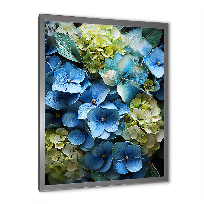 Fleurs d'hortensias méticuleusement rendues, Cadre photo argenté, H 32 po x l 24 po x P 1 po