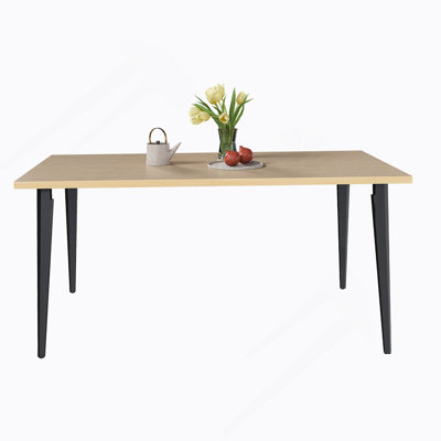63-Inch Modern Dining Table, Wooden Tabletop & Rust-Resistant Iron Legs, Rectangular Kitchen Table For 6-8 People, Rustic Industrial Design For Dining